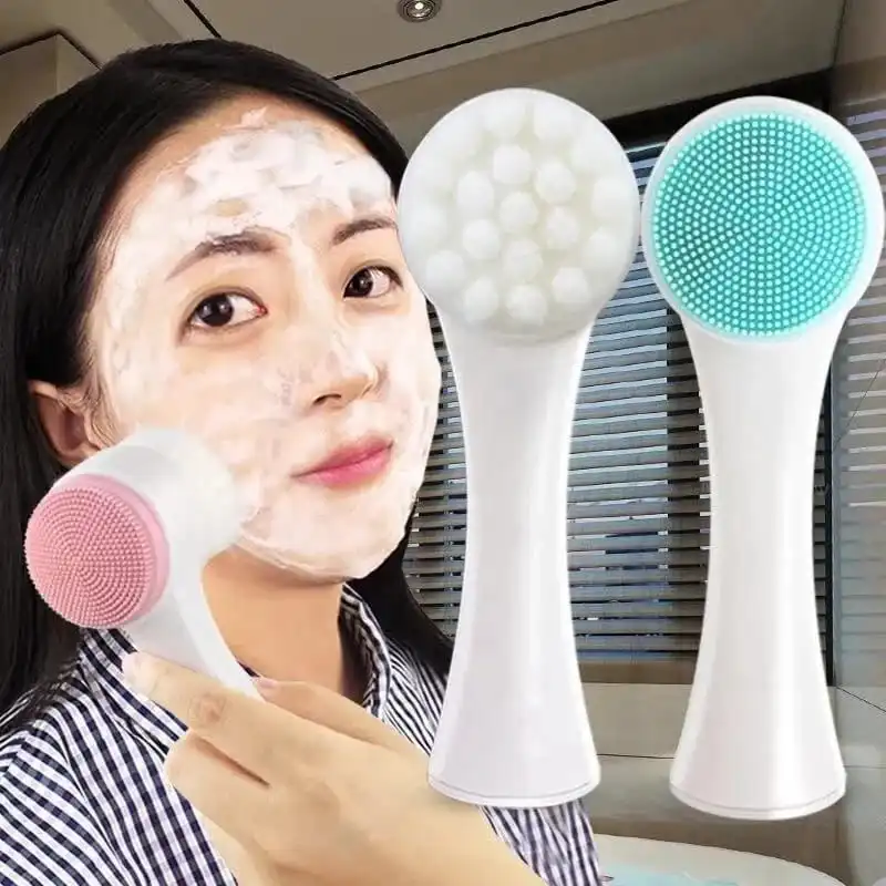 ( 1 Pcs ) 3D Double Head Silicone Manual Facial Cleansing Brush